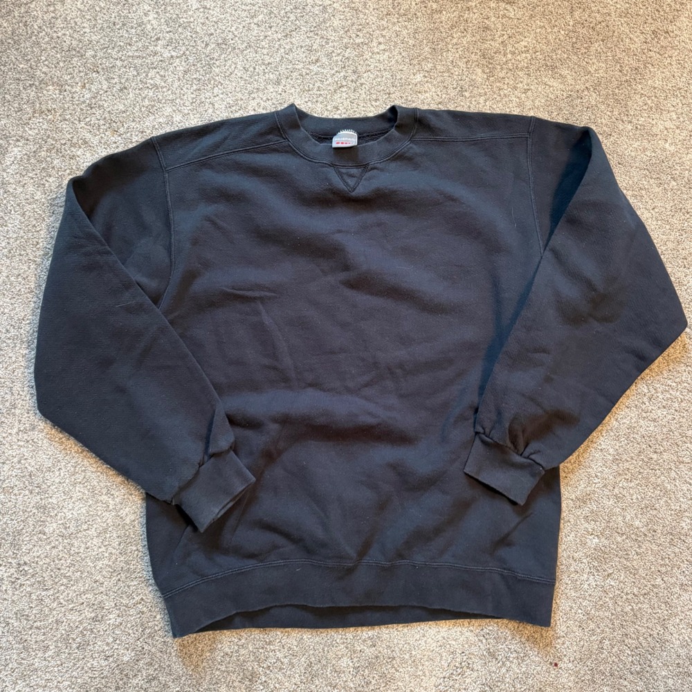 90s ProSpirit Mens Crewneck Sweatshirt Black Solid V-Stitch Pullover Fleece L